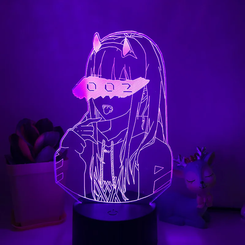 Älskling i Franxx Zero Two 002 3D LED -illusion nattlampor Anime lampbelysning för julklapp9805693