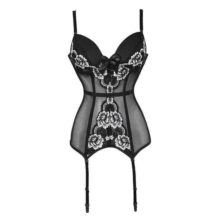 NXY sexy set corsetto nero bustier sexy moda donna lingerie disossato top cintura vita floreale con giarrettiera taglie forti 1130