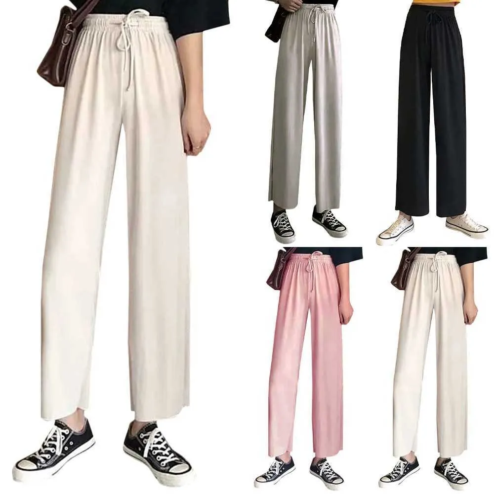 Originele Koreaanse stijl Womens Casual Long Broek Hoge Taille All-match Losse Wide-Leg Nan Q0801