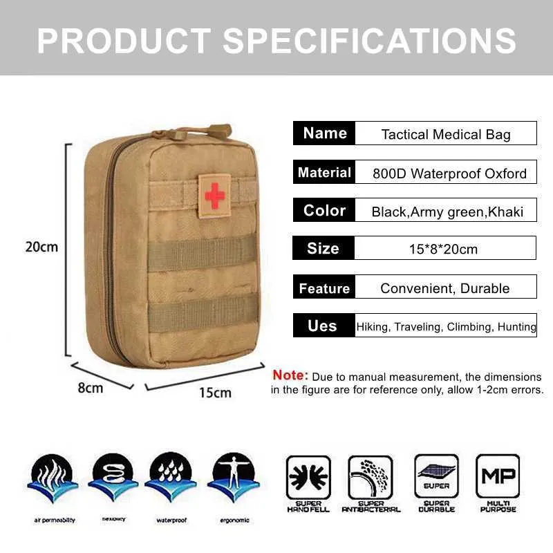 Bolsa médica Camping táctico Molle botiquín de primeros auxilios ejército al aire libre caza Camping emergencia supervivencia herramienta paquete militar médico EDC bolsa