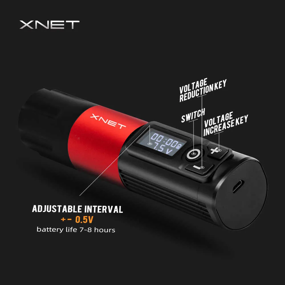 XNETエリートワイヤレスタトゥーペンマシン強力なコアレスモーター2000MAHリチウムバッテリーデジタルLEDディスプレイ2106229715650