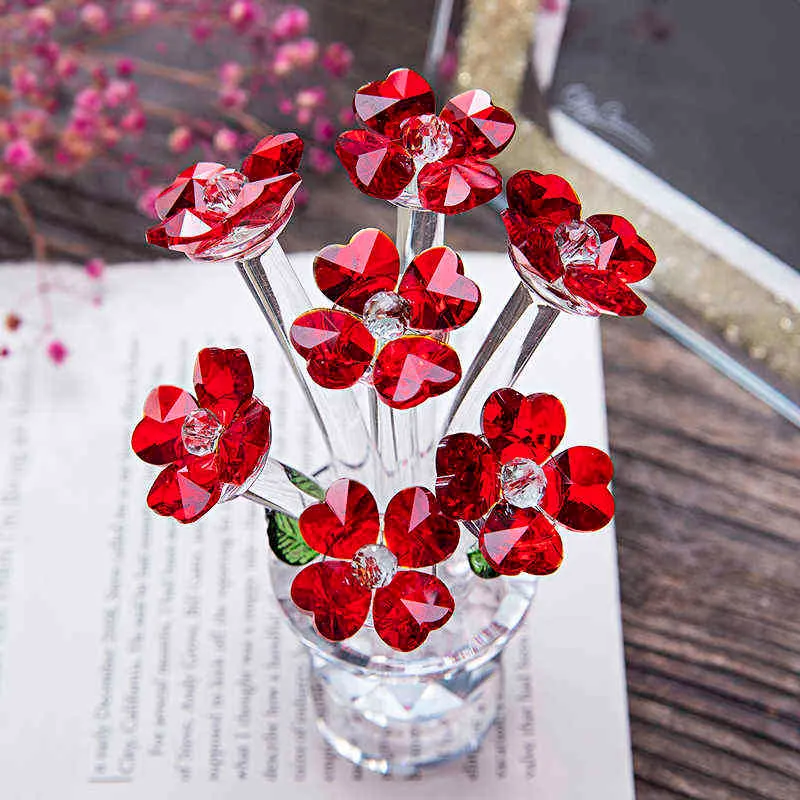 H&D 12 Style Crystal Red Rose Flower Paperweight Collectible Dreams Ornament Figurine Home Wedding Decor Christmas Gift Souvenir 211108