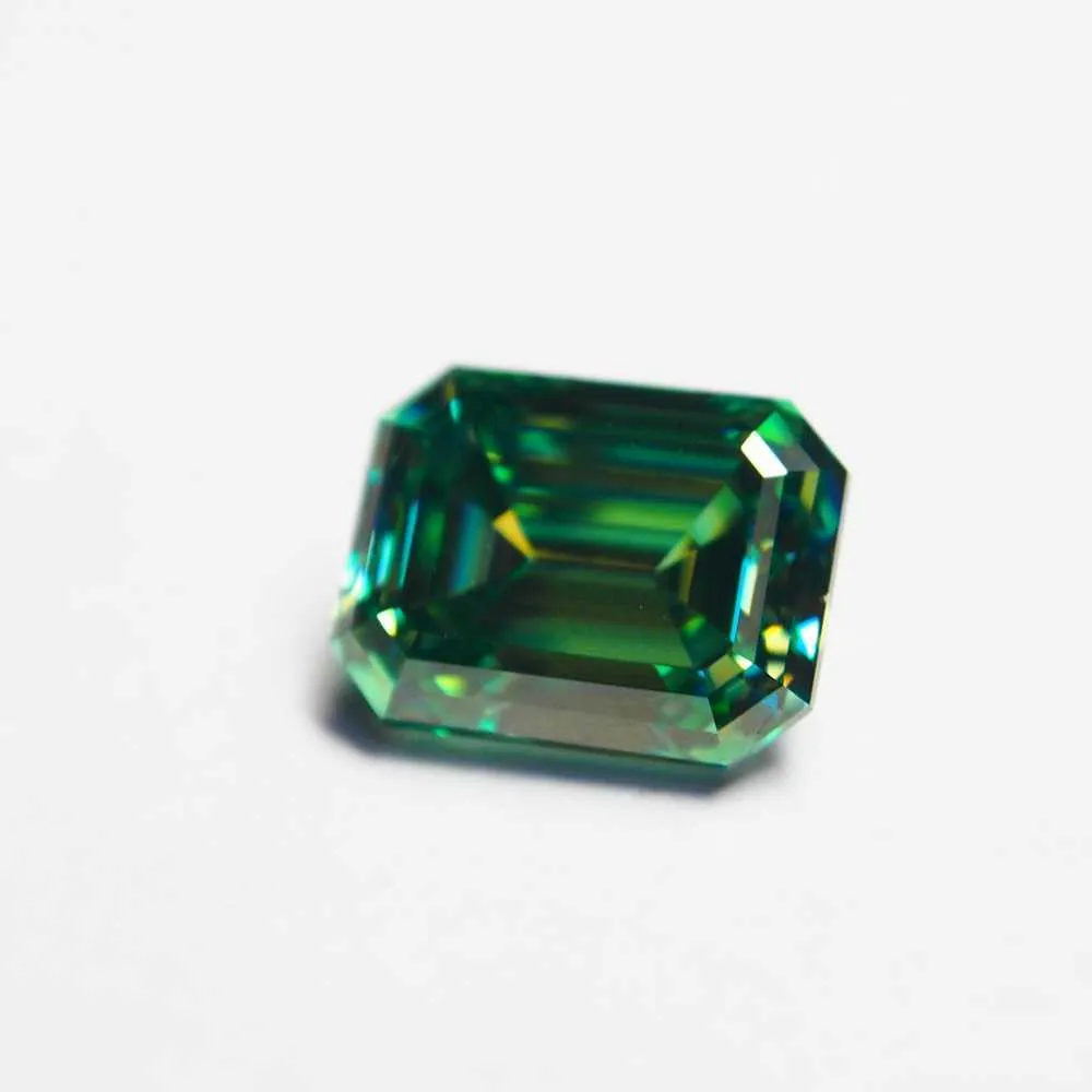 Moissanite cultivée en laboratoire 8x10 mm taille émeraude 3.1 carats couleur verte diamant moissanite pierre précieuse en vrac H1015