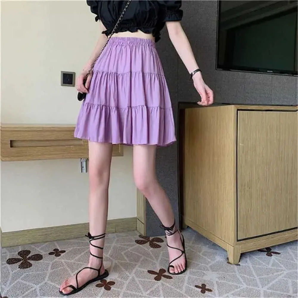 Summer Sweet Mini spódnice Kobiety moda dzika wysoka talia plisowana seksowna krótka spódniczka koreański styl fioletowy biały jupe femme lato 210619