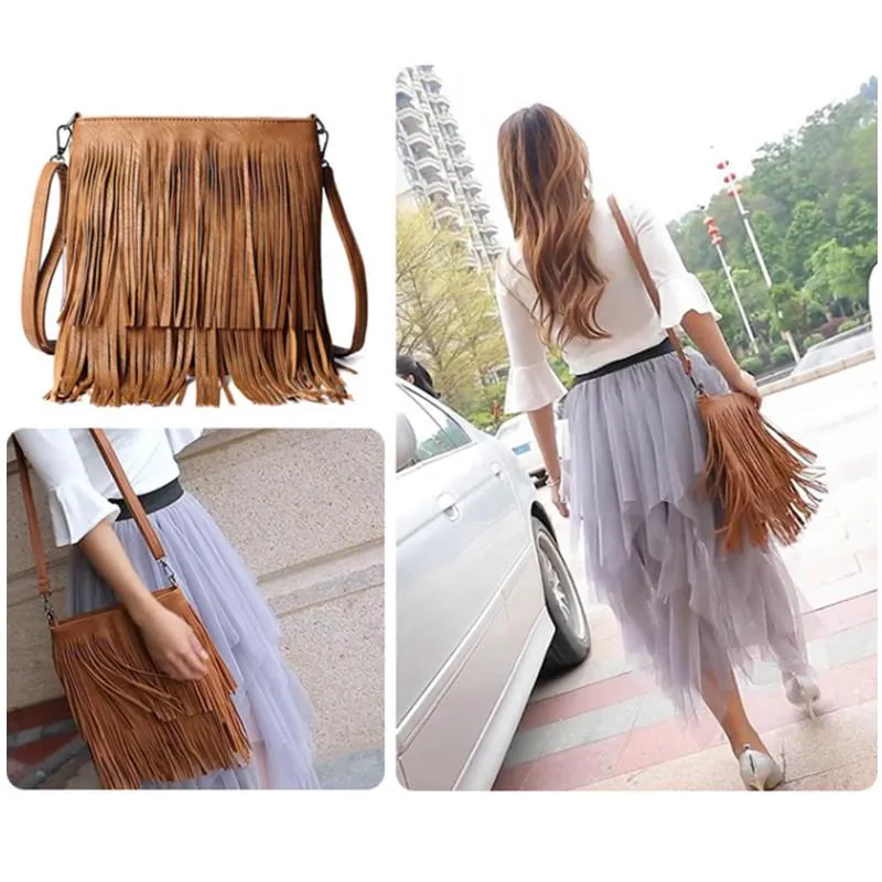 الأكياس المسائية الأزياء Fringe Famale Crossbody Classic Women Tote مع Tassels Messenger186Z