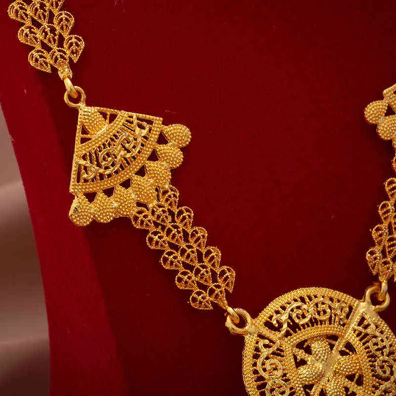 Роскошные 24-каратные комплекты ювелирных изделий из Дубая, высокое качество, позолоченный уникальный дизайн, свадебное ожерелье, серьги, комплект ювелирных изделий 2112046431555