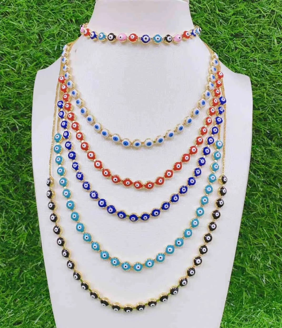 5 uds estilo bohemio turco chapado en oro ojo ajustable esmalte gargantillas collares accesorios de joyería