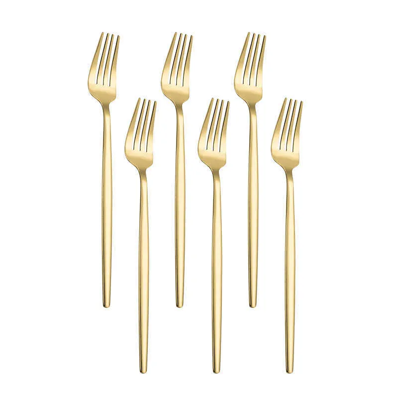 Porslin Guldplattform Sked Sätta Rostfritt Stål Västra Middag Kniv Fruktgaffel Tesked Torkaffär Ställ 6-bitars Golden Cutlery 211012