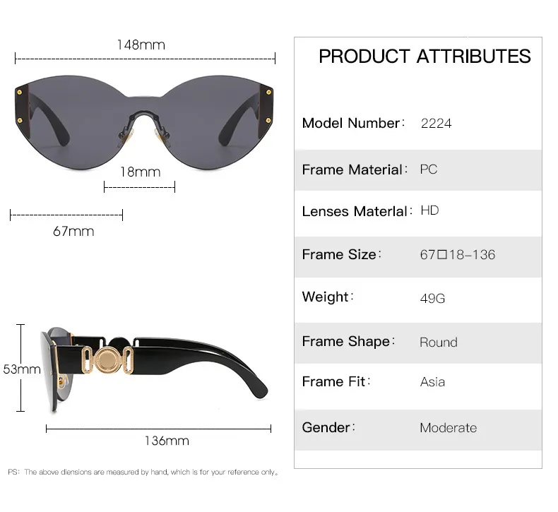 Kvinnor män mode modern design solglasögon cool unik rimless stil lyx l uv400