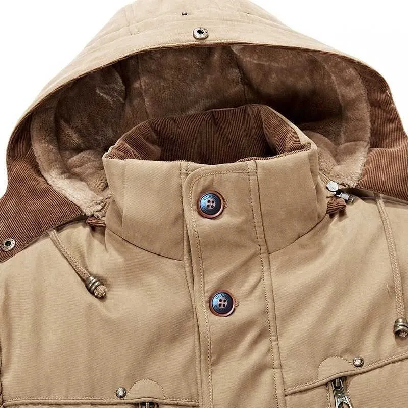 따뜻한 겨울 자켓 남자 양털 두건이 된 코트 두꺼운 파커 남성 자켓 outwear 모자 탈착식 코트 남자 Jaqueta Masculina S-5XL 211009