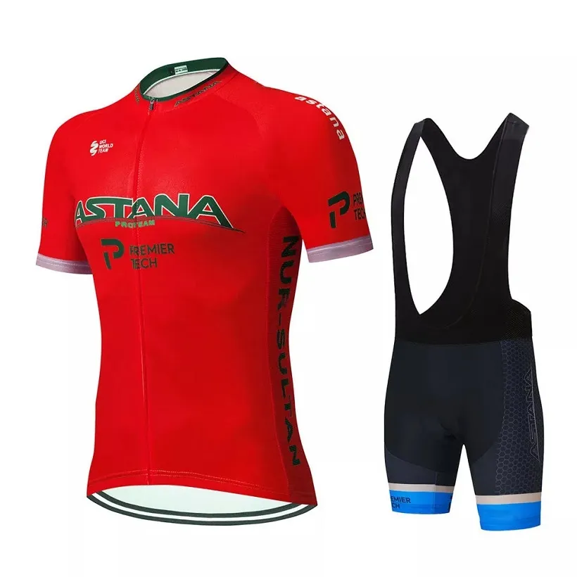 Cykeltröja Set 2021 Pro Team Astana Cycling Clothing Summer Breattable Short Sleeve Bicycle Jersey Bib Shorts Kit Ropa Ciclism8839991