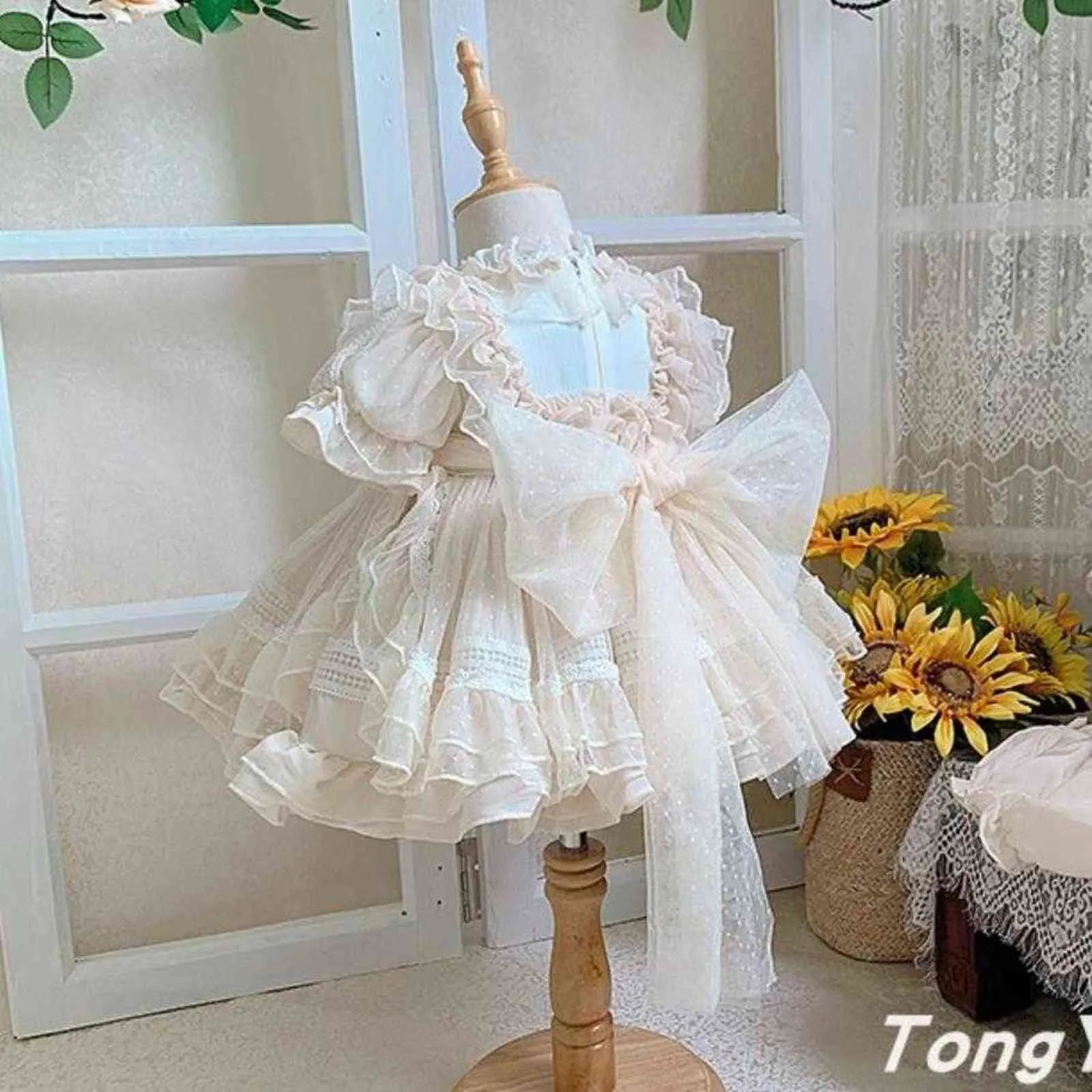 Espanhol Vintage Lolita Bebê Meninas Vestido Malha de Laço Imprimir Festa de Aniversário Páscoa Princesa Bonito Vestidos para Menina 12m-6T A164 G1129