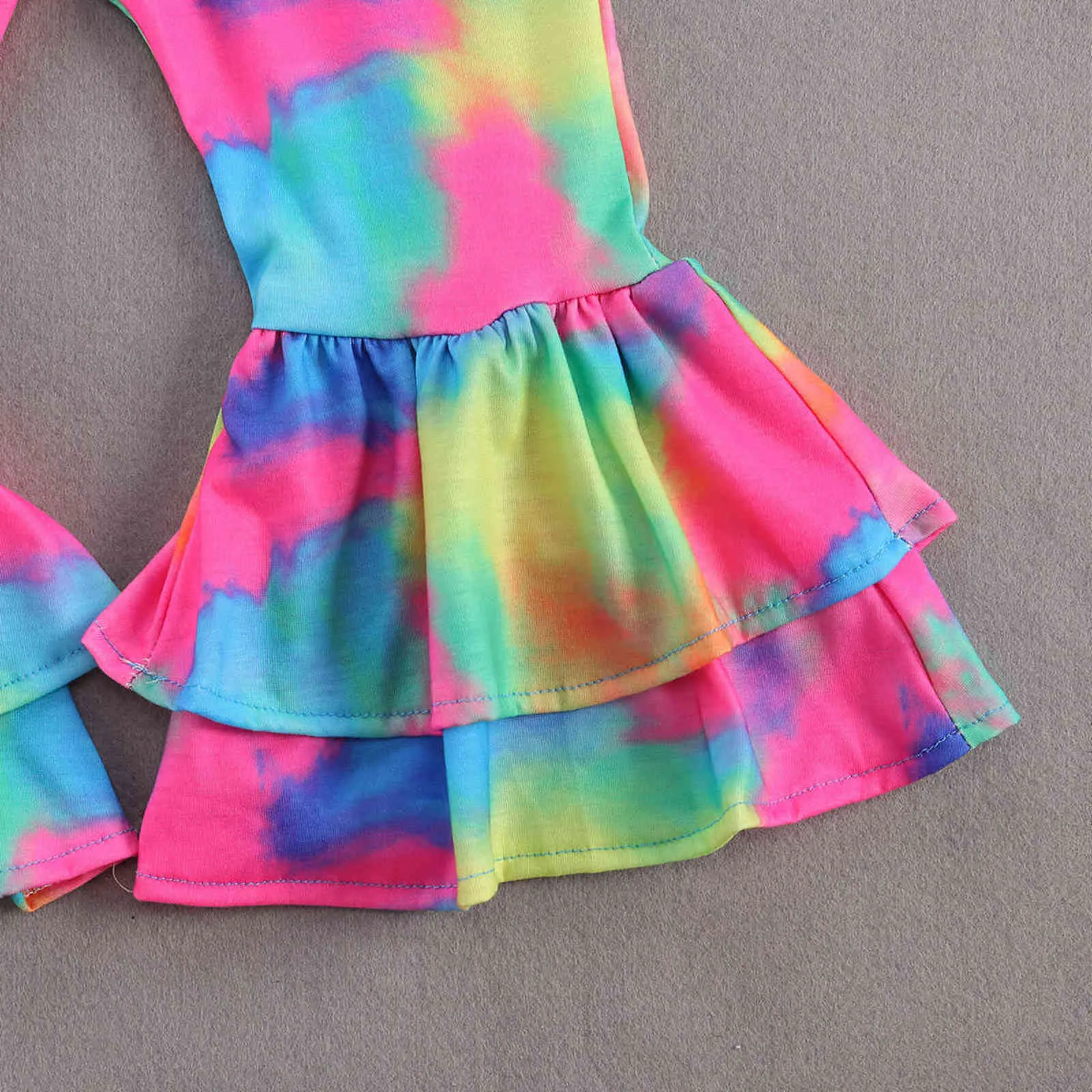 Ma&Baby 1-6Y Fashion Tie Dye Girls Jumpsuit Toddler Kid Sleeveless Ruffles Flare Romper Summer Children Costumes Clothing 211101
