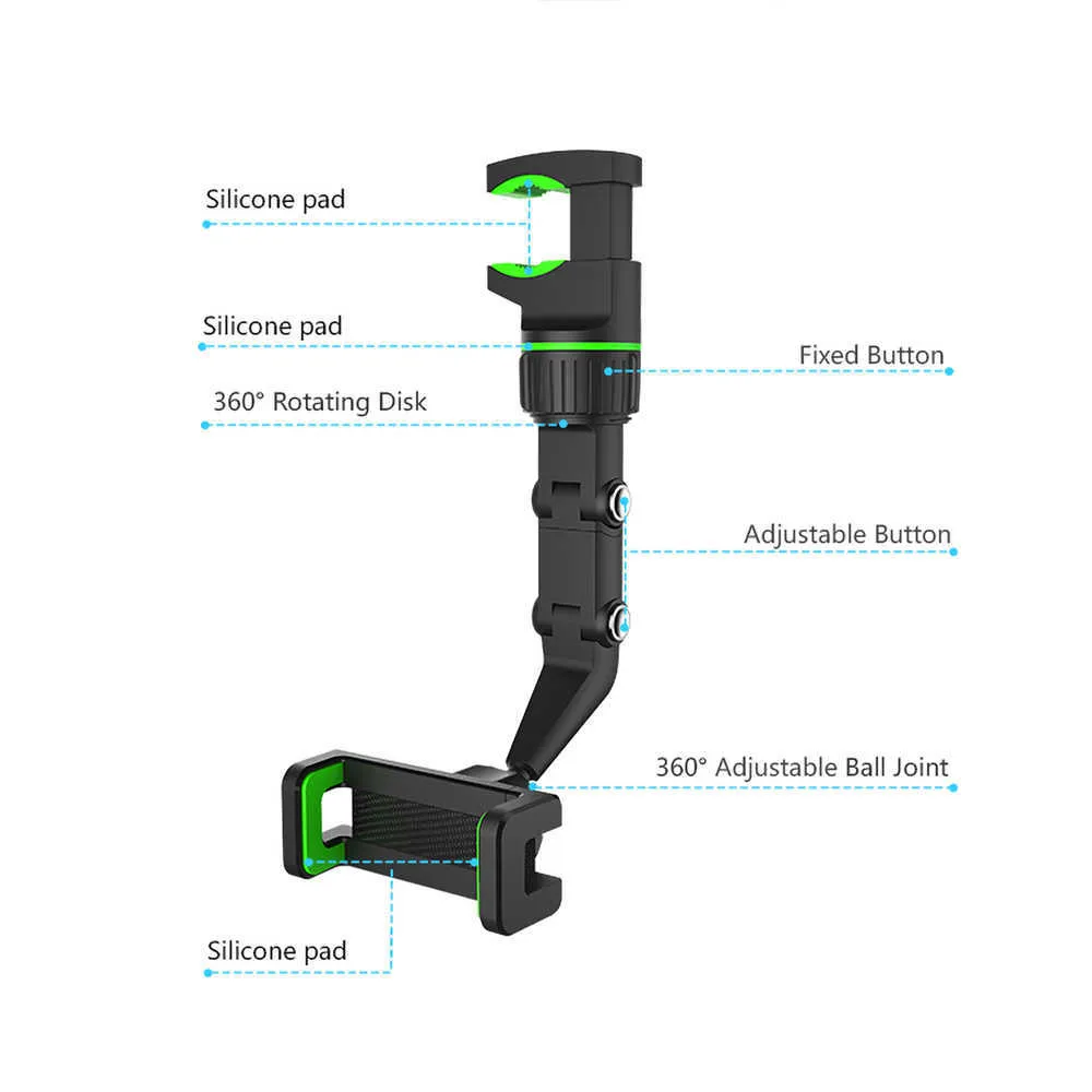 Espelho retrovisor de carro com rotação universal de 360 graus Suporte de telefone para smartphone Suporte de telefone para espelho de carro com GPS