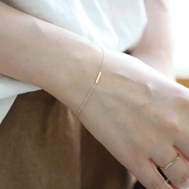 925 Sterling Sier Korean Version Simple One-Word Stick Chain Bracelet Women Fashion Charm 14k Gold Jewelry Accsori