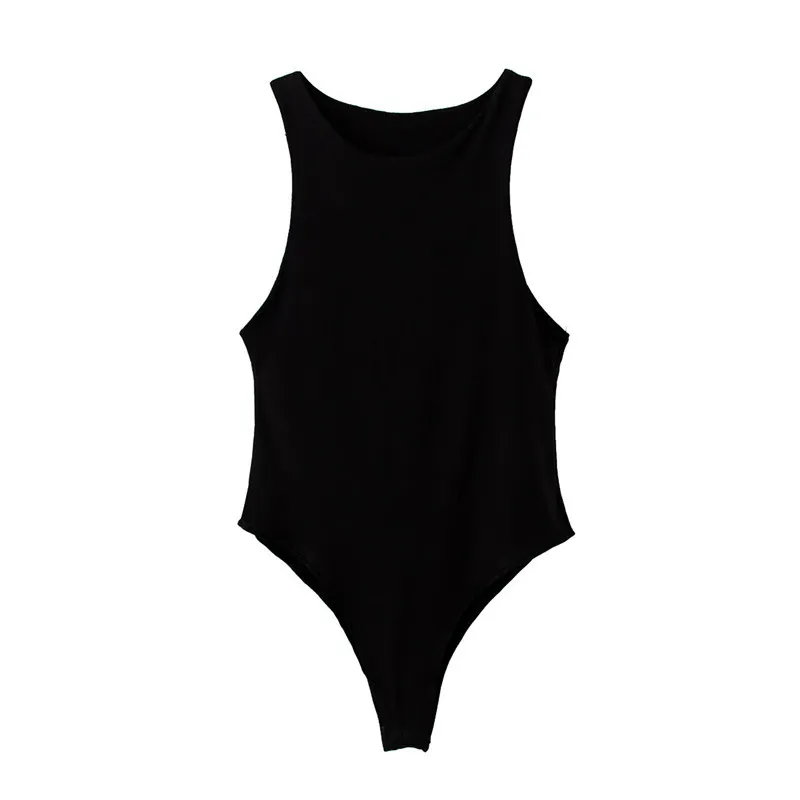 Black Off Shoulder Tank Bodysuit Summer Fashion O-Neck Body Women Fitness Clothing Basic Bodycon Bodysuits 210430