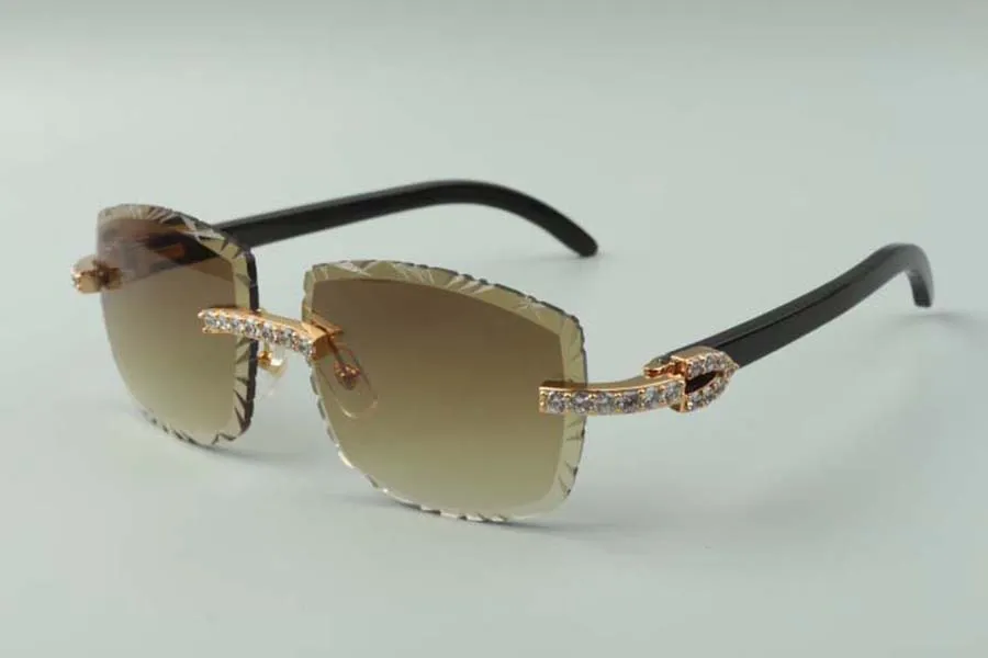 2021 unique designers sunglasses 3524023 XL diamond cuts lens natural black OX horns temples glasses size 58-18-140mm283g
