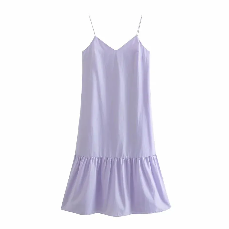 Robe femme violet slip long été es femmes volants dos nu sangle midi sans manches décontracté sexy es 210519