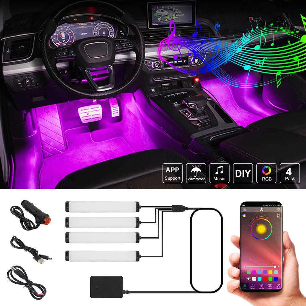 Lumières intérieures de voiture LED 5-12V, conception de boîtier doux, 56 modes de bande lumineuse LED ambiante, synchronisation intérieure, application de musique, contrôle Bluetooth220z