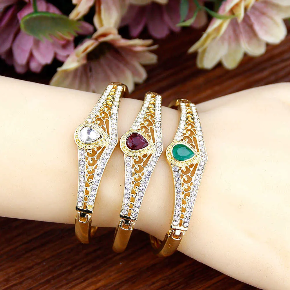Sunspicems 2021 Couleur Or Bracelet Marocain Plein Cristal pour Femmes Bijoux De Mariage Ethnique Arabe Arabesque Bracelet Bijoux Q0719
