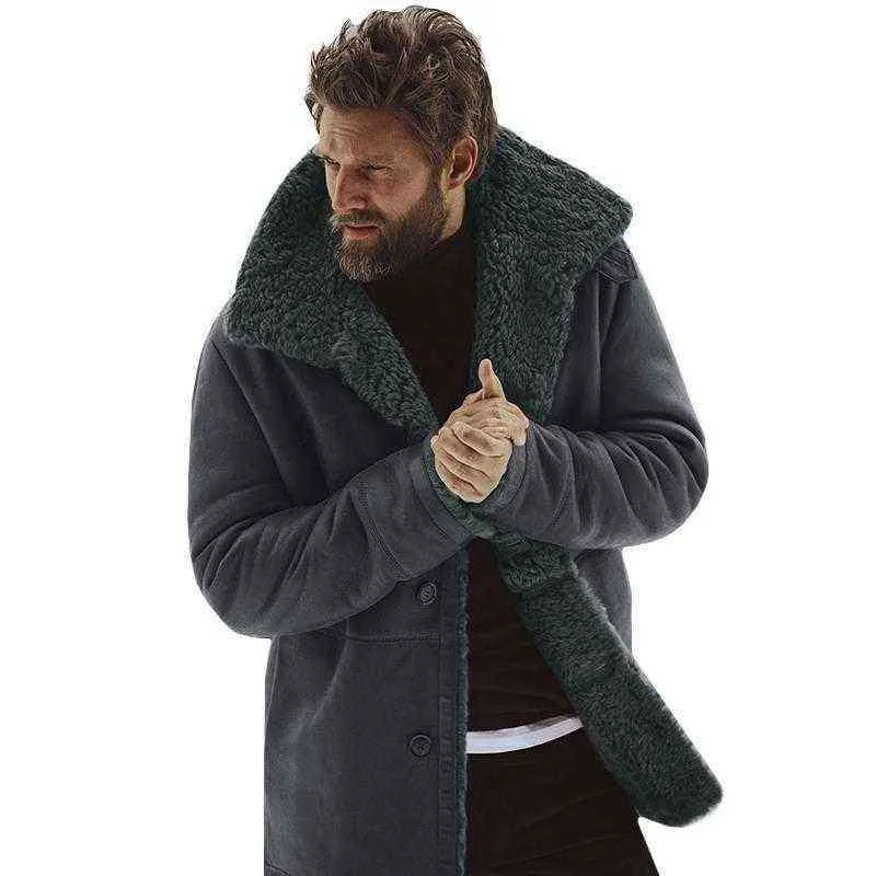 Hommes hiver polaire épais manteau chaud vêtements d'extérieur tranchée veste en cuir à manches longues fourrure 211204