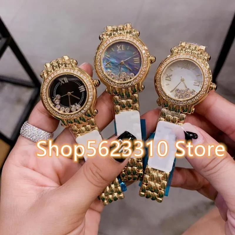 Avanadores de pulso Feliz Stone Watch Women Aço Quartz Cristão Roman Number Dial Rates Madre de Pearl Shell Clock 30mm278V