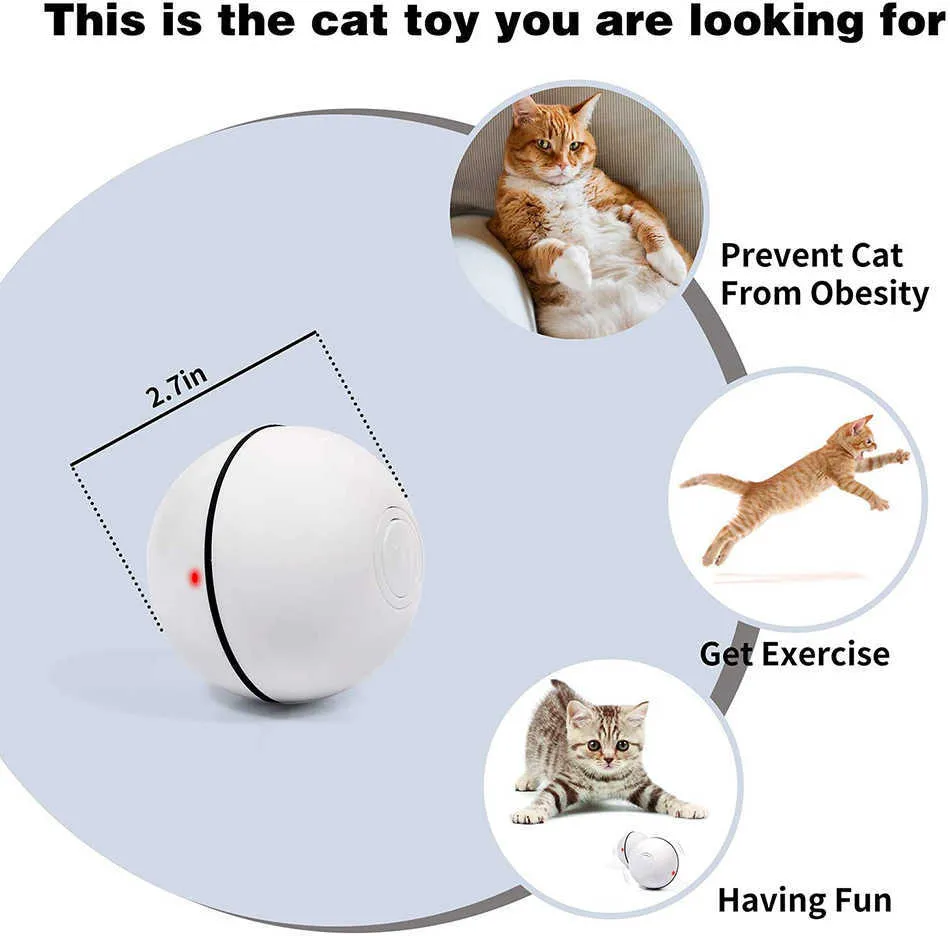 Smart boll leksaker för katt kattunge interaktiv elektrisk katt leksak spela spel självroterande roll boll LED ljus automatisk USB Pet Ball 210929