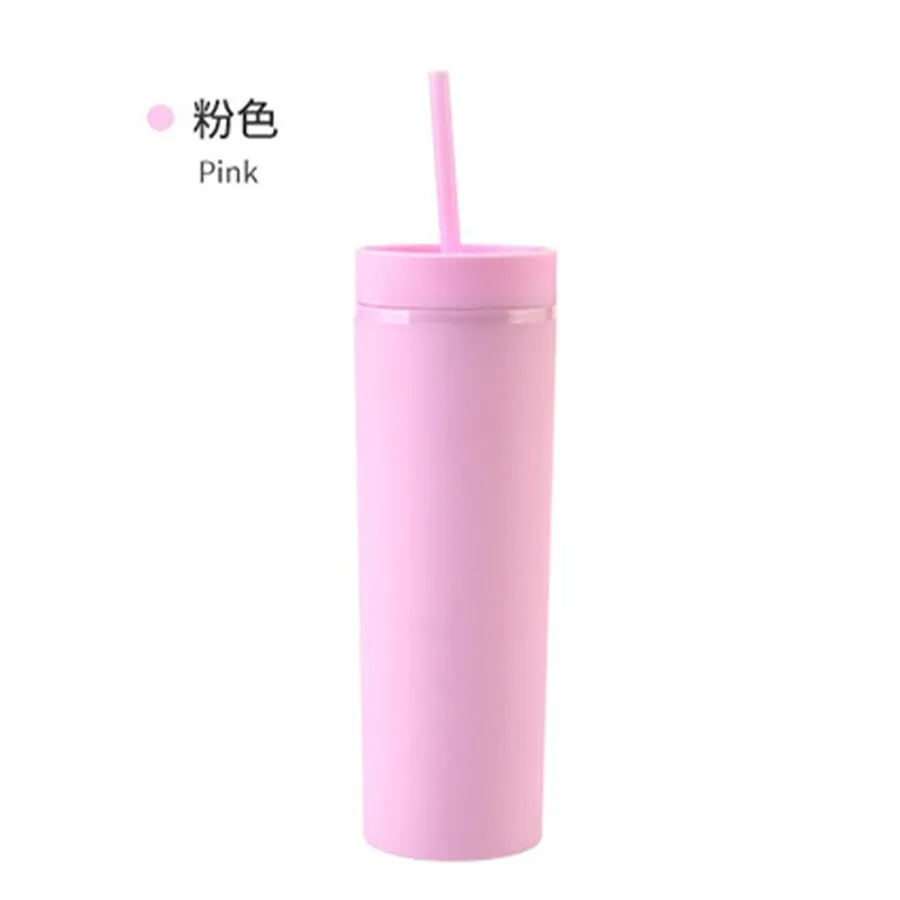 US warehouse 16oz Skinny Tumbler Matte Colorful Acrylic Mug same color Lid and Straw Jelly Double Wall Plastic Tumblers C274L