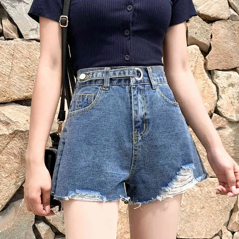 韓国風リッピングショーツ緩いソリッドボタンワイドレッグ女性のシャツプラスサイズのハイウエストスリムストレートレッグ9515 210427