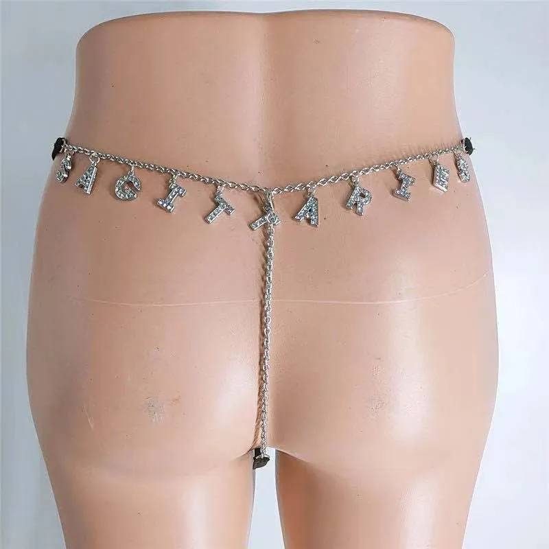 2021 fashion twelve constellations Rhinestone letter pendant waist underpants integrated t-shaped pants chain accessories