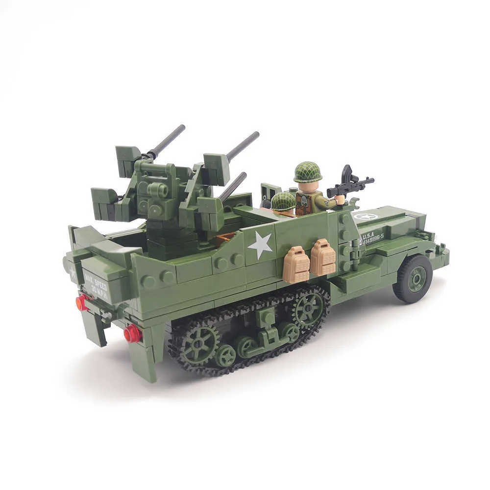 M16 MGMC US Army Half track WW2 Military Vehicle Tank Panzer Weapon Mini Soldier Figure Model Building Block Brick Children Toys Q0624