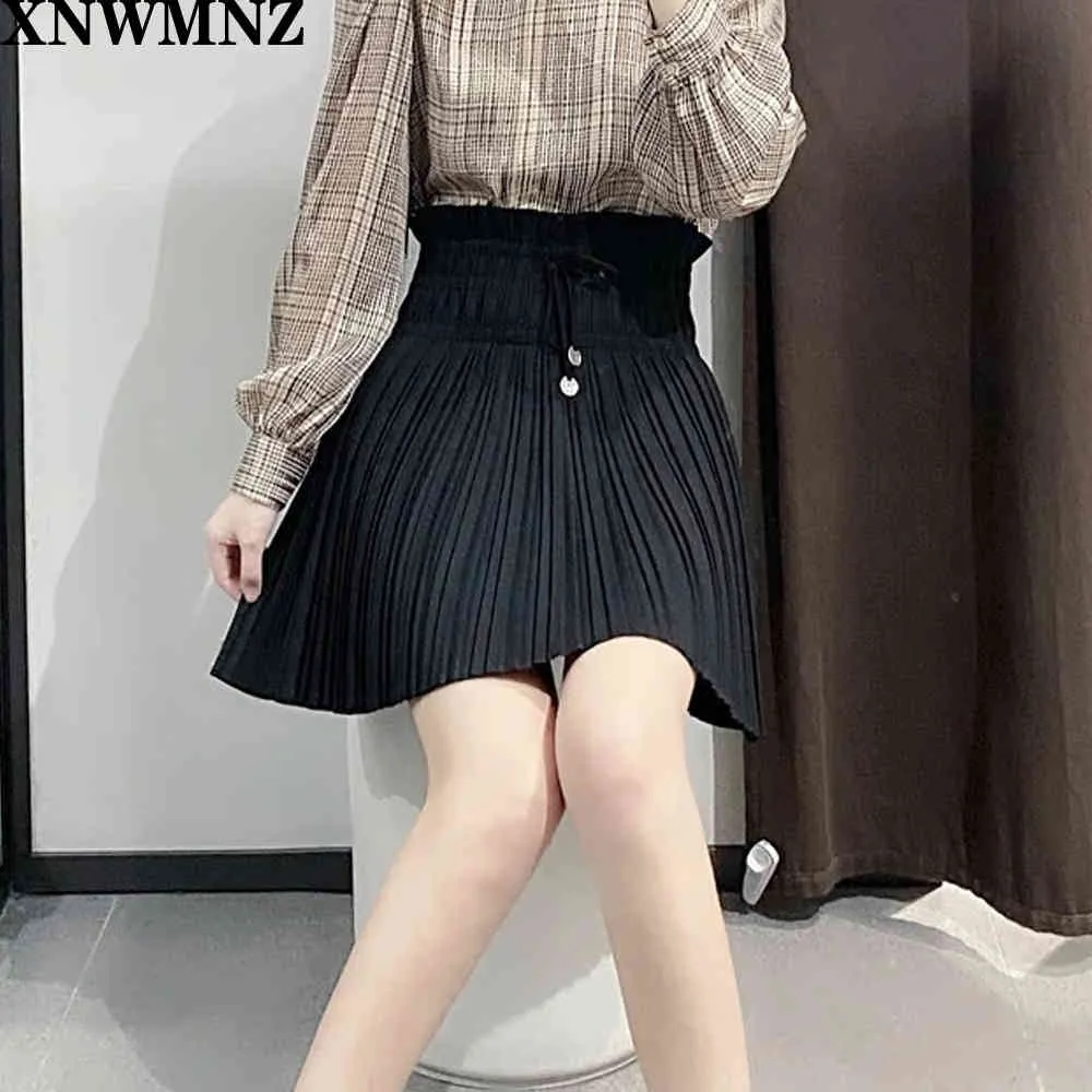 Kadın Moda Shirred Mini Etek Kadın Seksi Vintage Yüksek Bel Ayarlanabilir İpli Kutu Plise Detay Etekler 210520