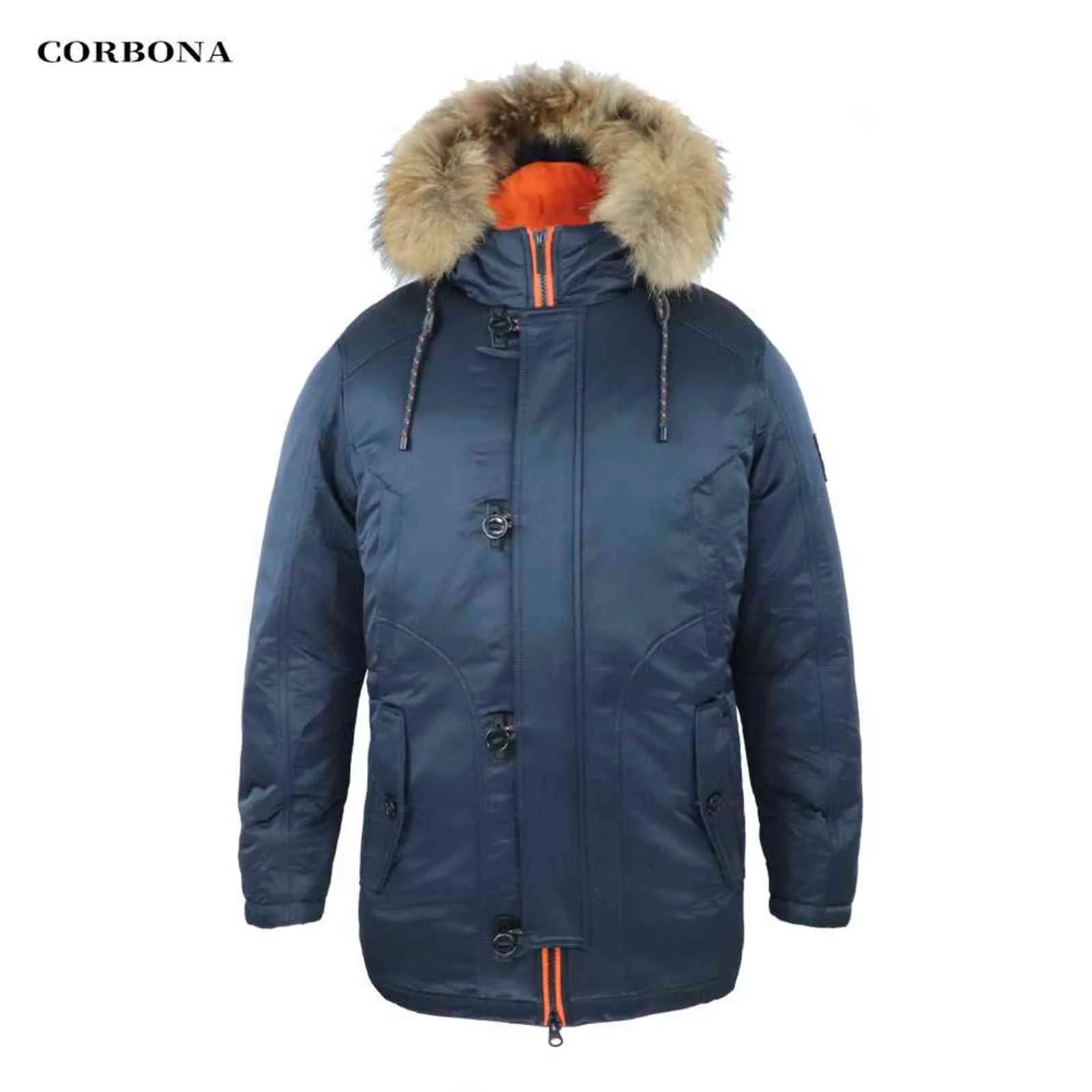 CORBONA N3B Tipo Inverno Parka Cappotto da uomo Cappotto lungo oversize in vera pelliccia Cappuccio militare Esercito maschile Giacche imbottite in pile Panni di marca 211124