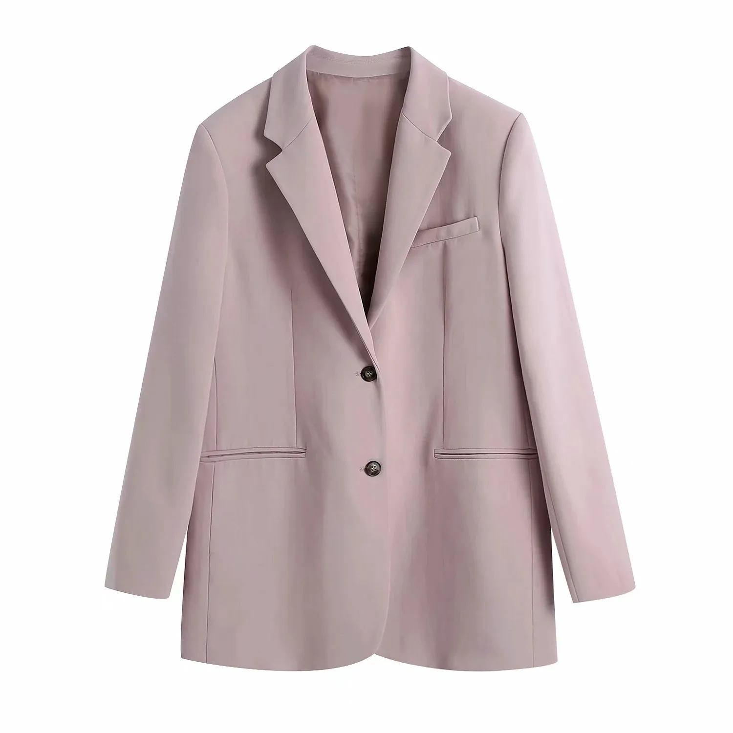 Blazer dritto monopetto rosa moda donna Tasche cappotto casual femminile Abiti da ufficio Abiti Blazer classico Giacca donna Top 210521