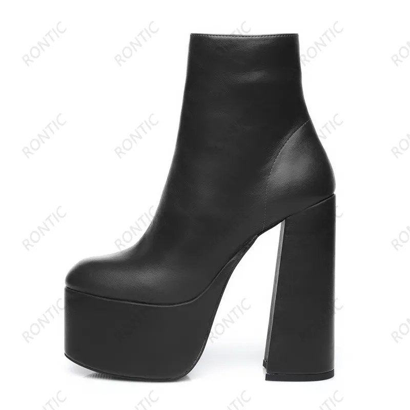 Rontic 새로운 수제 여성 플랫폼 발목 부츠 지퍼 chunky 발가락 둥근 발가락 화려한 12 색 파티 신발 크기 35-47