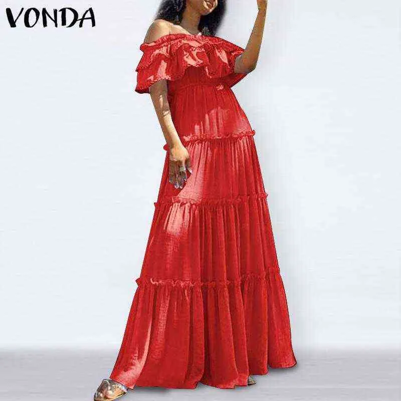 夏のドレス2021 Vondaの女性のカジュアルなソリッドオフショルダードレスボヘミア人のパーティーヴェスティドルースビーチサンドレスローブY1204