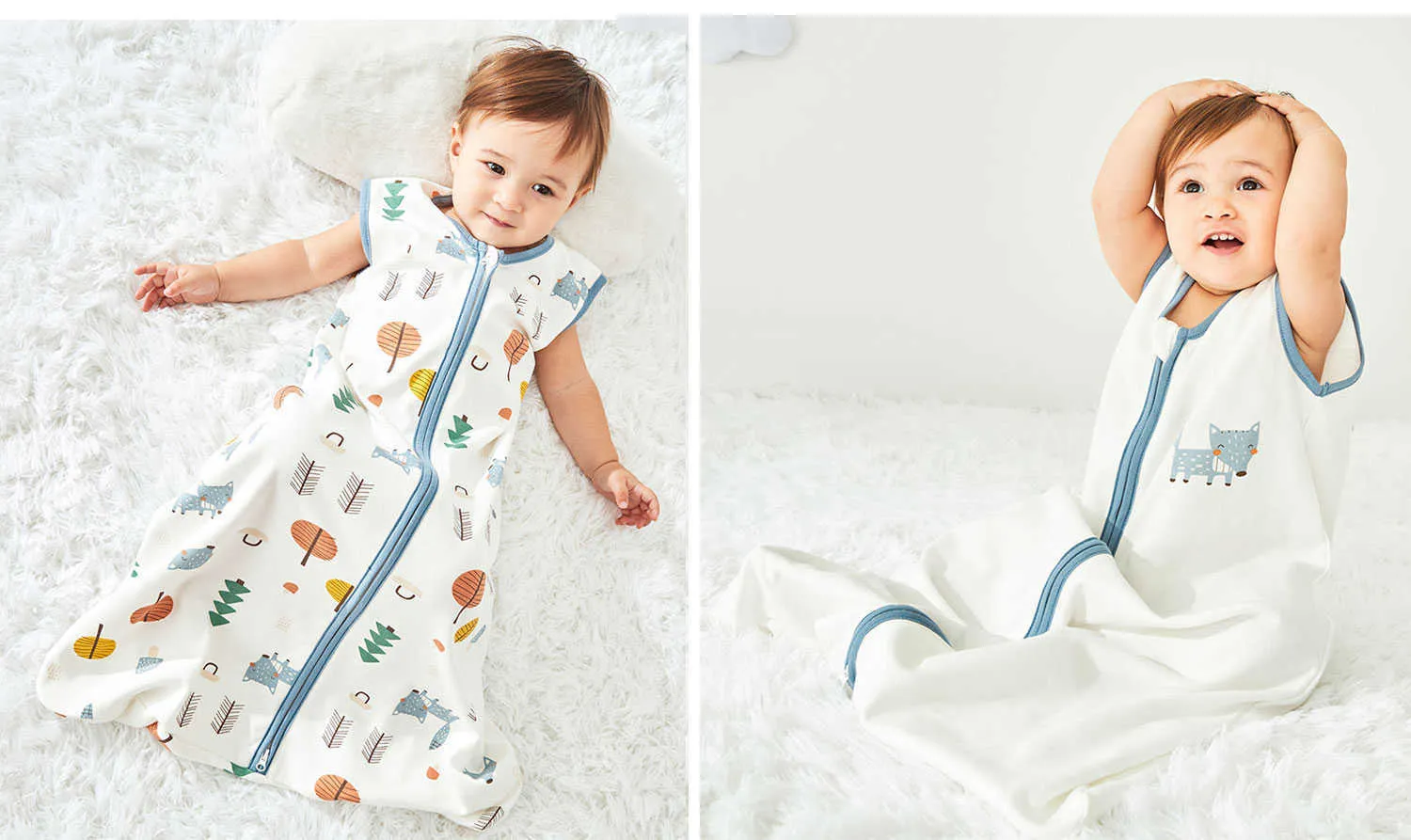 Pureborn Born Baby Sleepsack Coton 2-Way Zipper Baby Wearable Couverture Cartoon Bear Sac de sommeil Sack Vêtements Toute la saison 211025