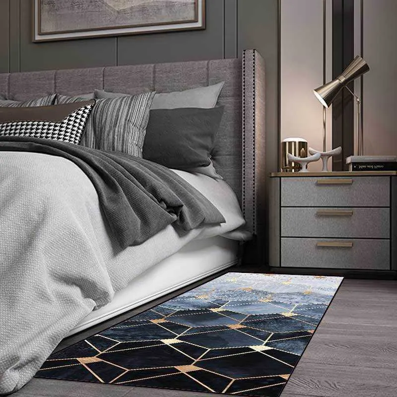 Bubble Kiss Nordic Style Kitchen Carpets Geometric Gold Line Pattern Bathroom Mat Non-Slip Hallway Bedside Area Rugs 210626