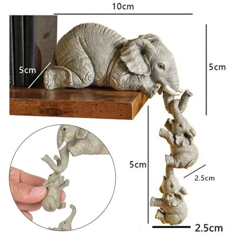 Elephant Resin Ornaments Three-piece Decorations 3 Elephant Mothers Two Babies Hanging On Edge Of Handicraft Statues Dropship 210811