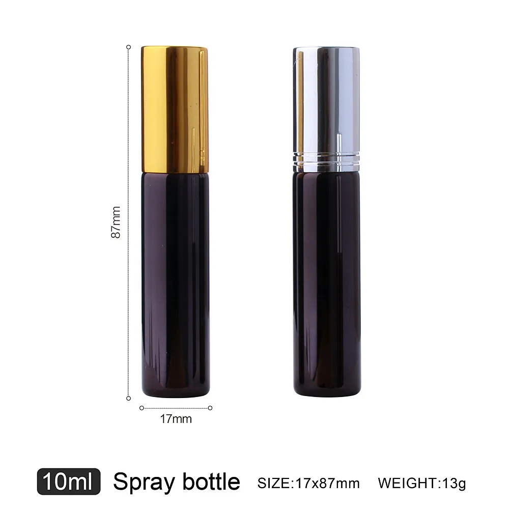 50 stks / partij 10 ml spray parfum fles zwart glas lege fles aluminium mondstuk parfumflessen groothandel