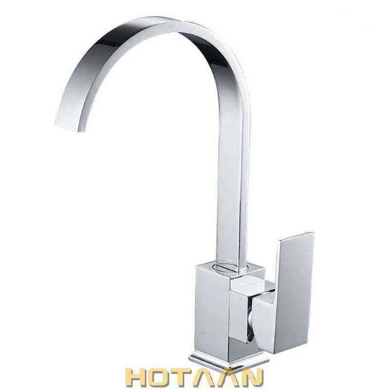 Keukenkraan 360 Graad Swivel Massief Messing Keuken Mixer Koud en Keuken TAP Single Hole Water Tap Verchroomd 211108