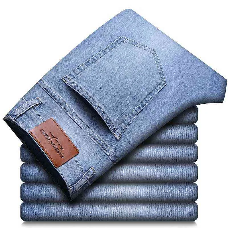 Business Fashion Stretch Denim Classic Style Men's Regular Fit Stragith Jeans Jean Trousers Male Pants Blue And Black 211111