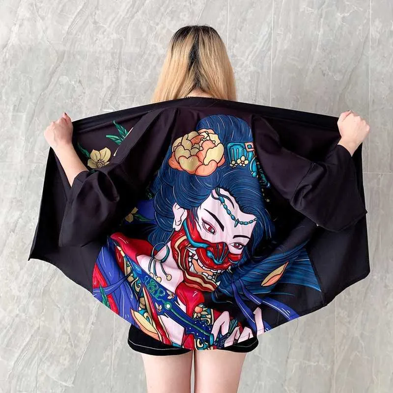 Kimono mujeres japonés Haori Yukata Samurai ropa verano playa mujeres kimono cardigan ropa camisa blusa kimono cosplay x0723