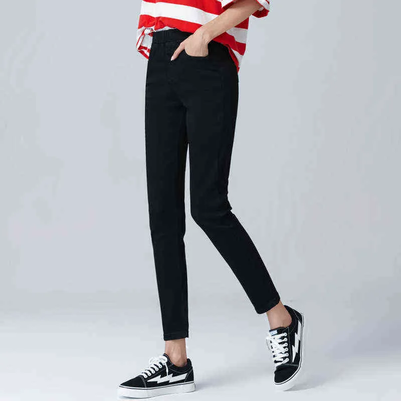Frauen elastische hohe Taille Skinny Jeans plus Größe 5XL 6XL Mode Frauen schwarz blau Tasche Mom Jeans Skinny Stretch Denim Hosen 211111