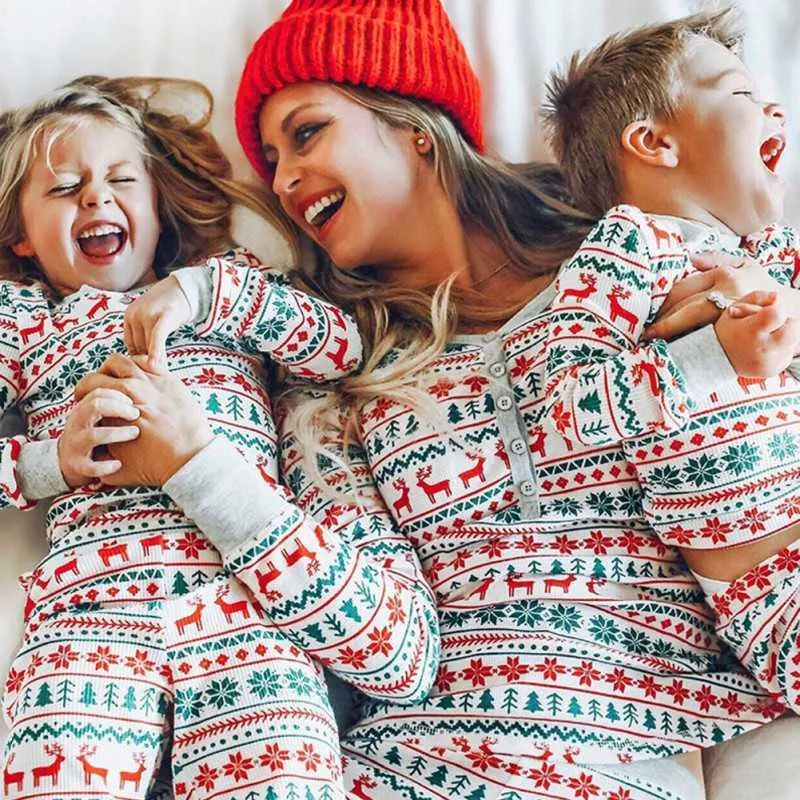 Set di abbigliamento natalizio Abbigliamento bambini Famiglia natalizia Completo genitore-figlio Stampa Servizio domestico Pigiama in due pezzi morbido cotone H1014