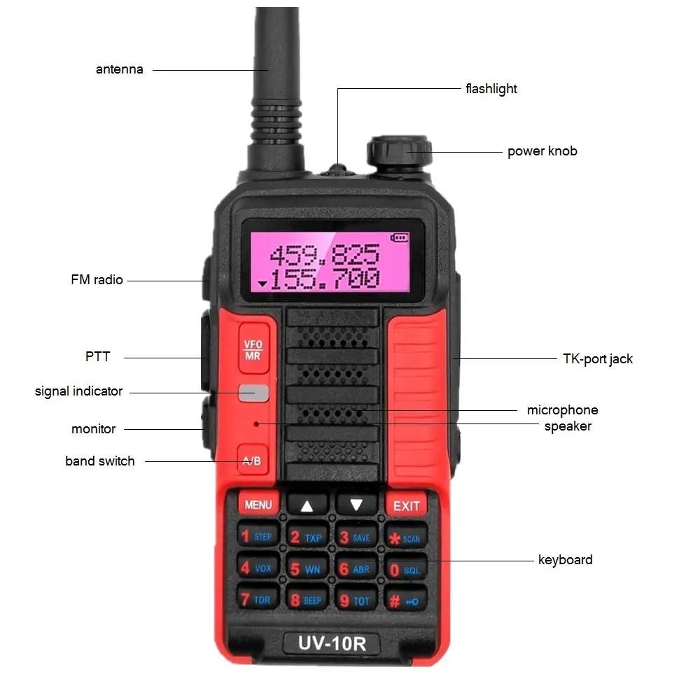 Baofeng UV-10R Walkie Talkie VHF UHF Çift Bant İki Yönlü CB Jambon UV10R Taşınabilir USB Şarj Radyo Alıcı-Verici