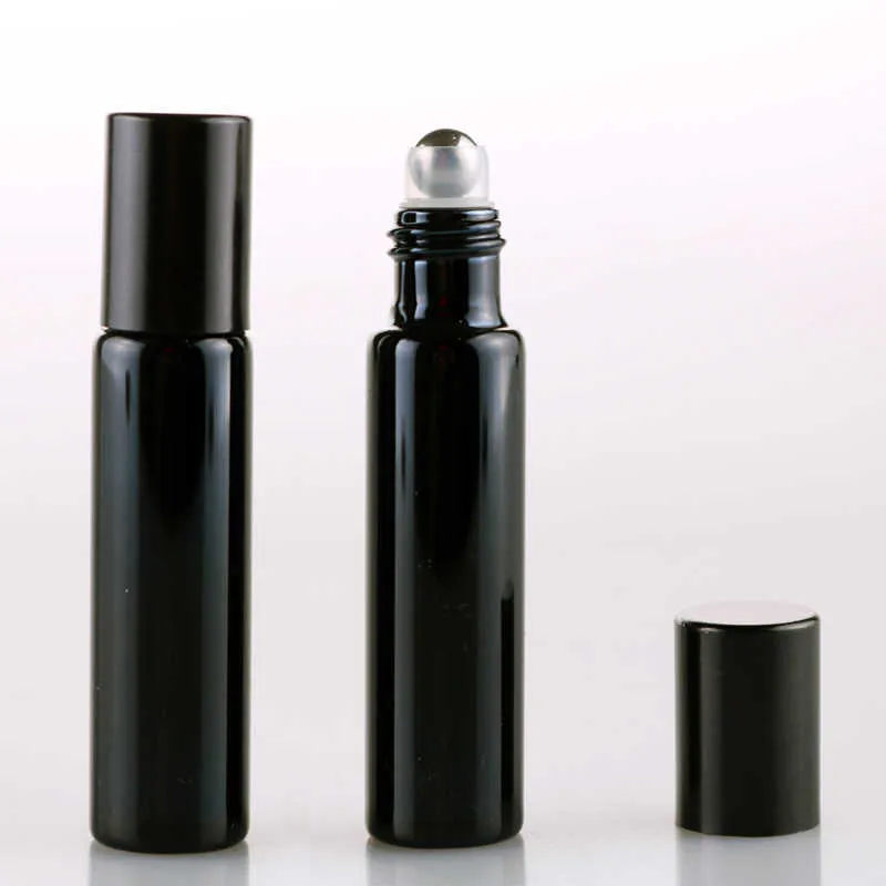 Hervulbare dikke 5 ml lege rol op glazen fles frosted zwart voor essentiële olie parfumfles metalen roller bal door DHL Botella