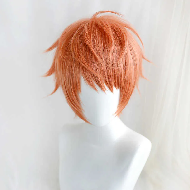 Division Rap Battle Hypnosis MIC Busujima Meison Riou Orange Perruque Cosplay S Court Fluffy Layered Anime S + Cap Y0913