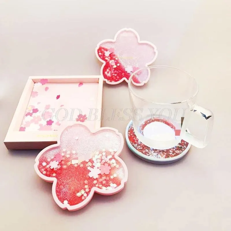Glitter Coasters Słodka na napoje Ocean Rainbow Sakura z szybkim matami napojów płynnych pads241a
