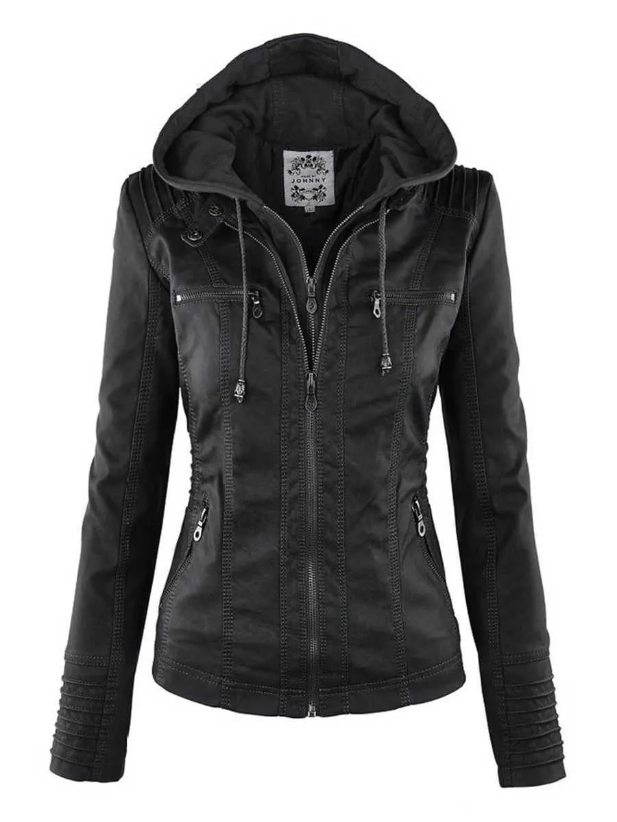 Jaqueta de couro falsa mulher casaco básico casaco feminino de inverno jaqueta de motocicleta faux camurça de camurça pu do zíper mais arrasto 210908